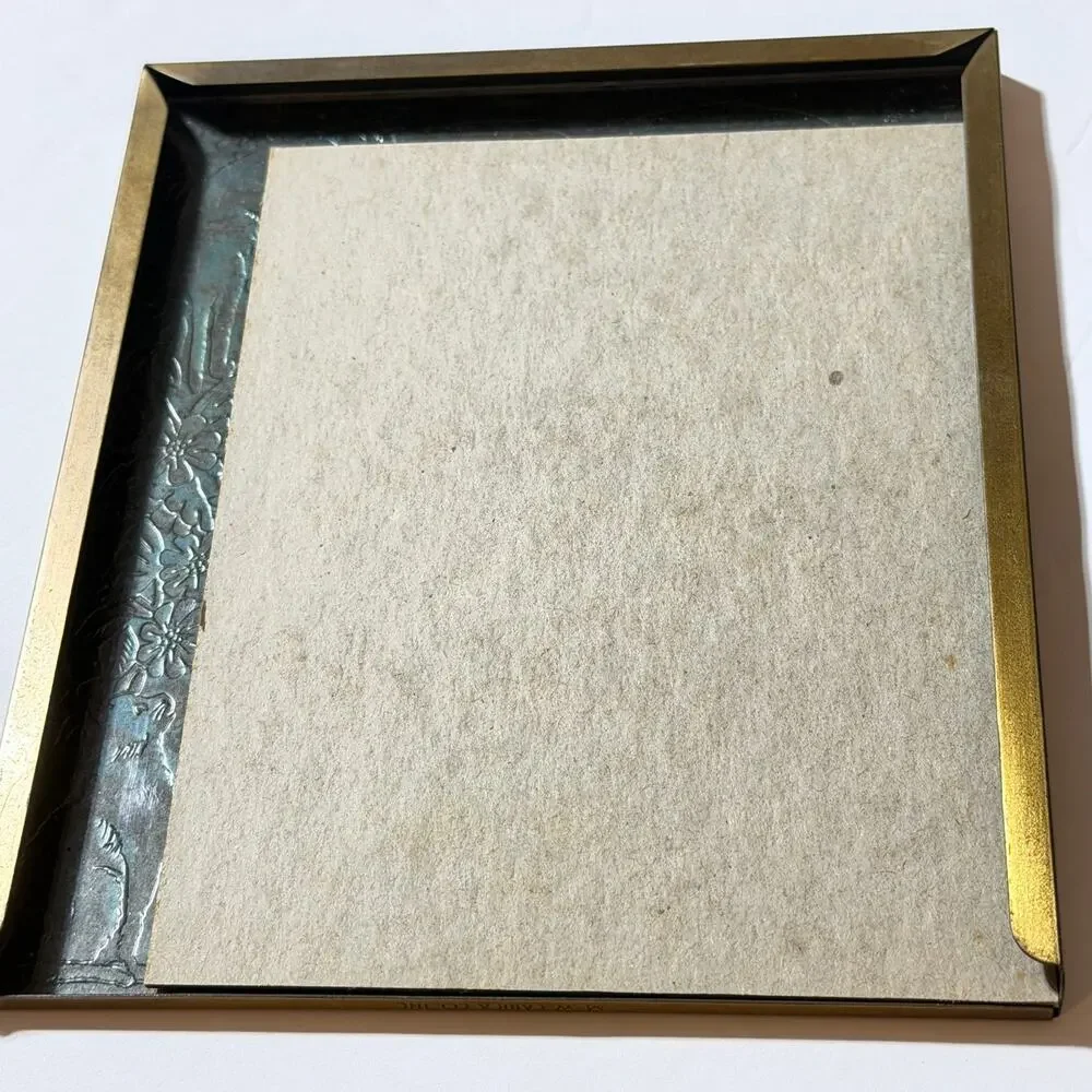 Vintage M.W. Carr Brass Cat Picture Frame 5x6 Embossed Mushroom Hummingbird Fish